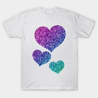 Blue Purple Gradient Glitter Hearts T-Shirt